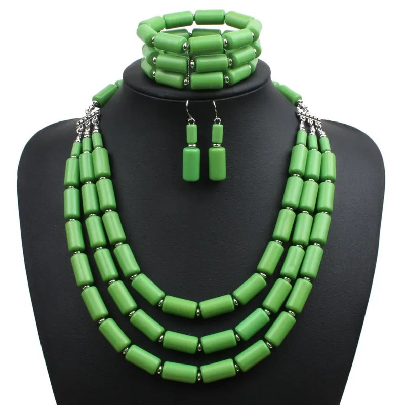 Nigerian Wedding Necklace Jewelry Bridal Earring Bracelet Sets Statement Collar African Bead Acrylic Necklace Bracelet Sets