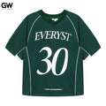 Vintage High Street 100% Polyester Knitted T-Shirt Washed Distressed American Street Casual Short Sleeve Loose Fit Front