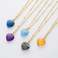 Natural Birthstone Moonsotne Heart Pendant Necklace  925 Sterling Silver Ball Chain Necklace Woman