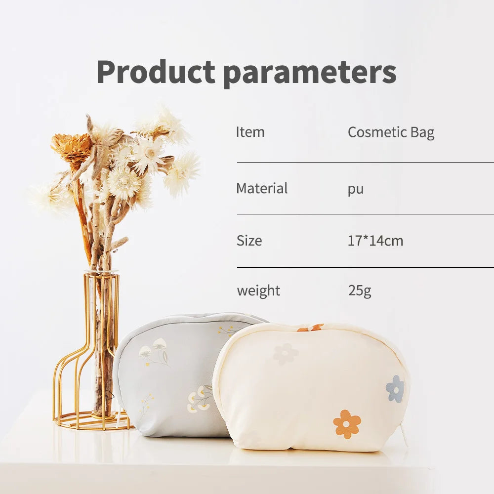 Women's Fashionable PU Leather Beauty Pouch Cute Portable Cosmetic Bag for Wet Washing for Daily Use