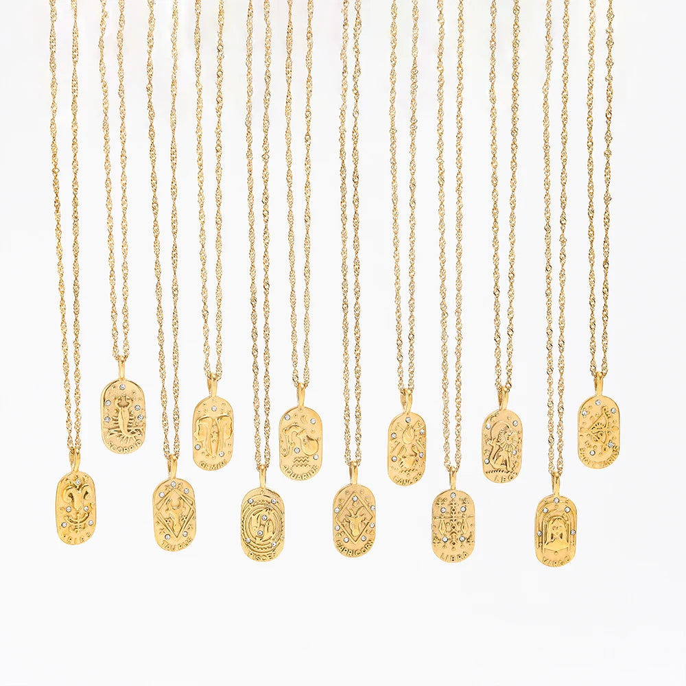 Fenny 18K Gold Plated Tarnish Free Fashion Zirconia 12 Zodiac Stainless Steel Pendant Necklace Stainless Steel Jewelry Wholesale