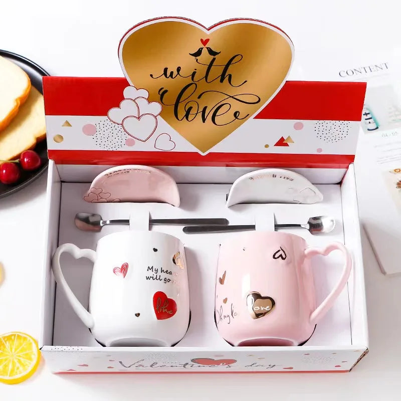 hot sale factory European Ceramic Coffee Mugs Couples cup set pink ceramic mug cup