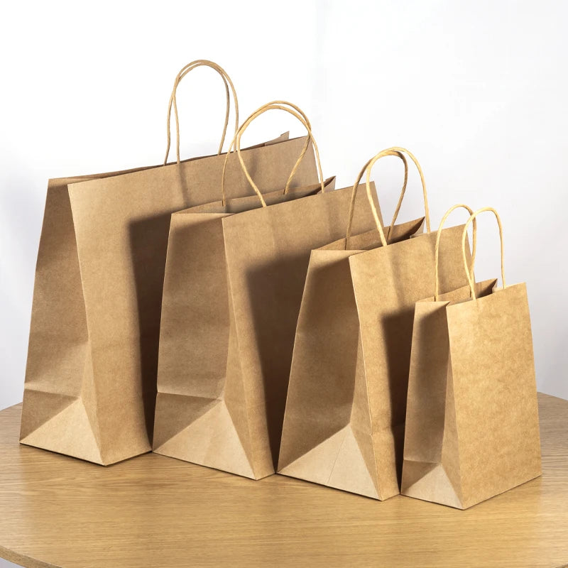 Top-Ranking Brown Kraft Paper Gift Bag Eco-Friendly Fast Food Take Away Tote Bag with Custom Logo Wholesale Patch Handle