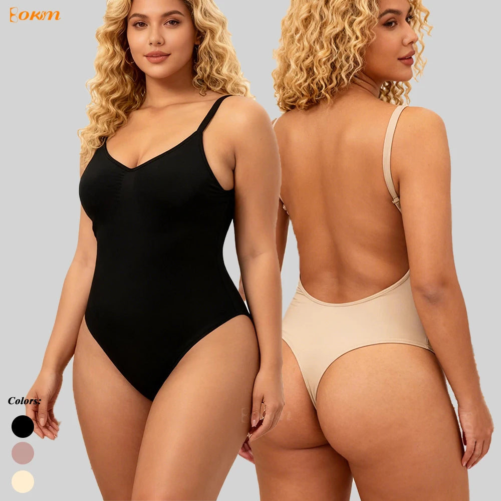 Low-Back Hourglass Shapewear Bodysuit for Women Seamless Body Shaper with Adjustable Straps Tummy Control Thong Body Shaper
