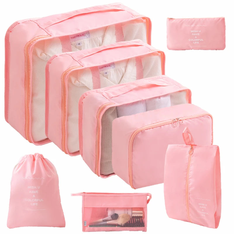 Custom Logo New Design 8 Set Packing Cubes Luggage Packing Organizers for Travel Compressible Packing Cubes Kits With Shoes Bag