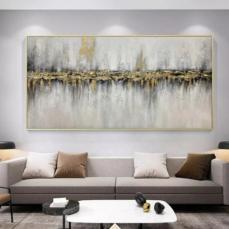 100% Hand Painted Beauty Scenery Wall Hanging Picture Gold Foil Modern Abstract Art Oil Painting