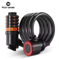 WEST BIKING Bicycle Five Digit Password Tail Light Steel Bicycle Cable Lock Security Thicken Anti-theft Waterproof Bike Lock MegaBDM