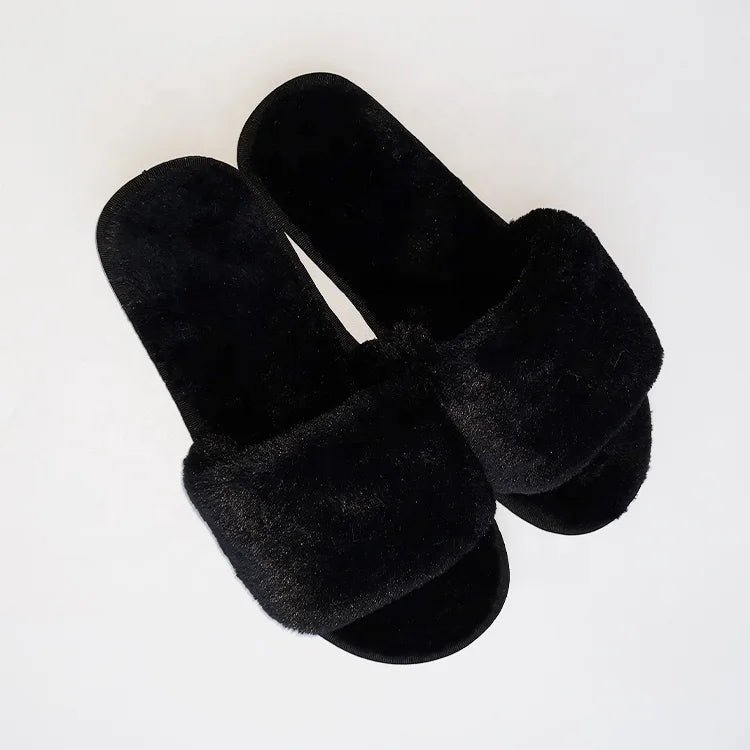 Women's Size Fuzzy Upper Slip on Autumn Winter Warm Furry Indoor House Slippers Fur Home Slides