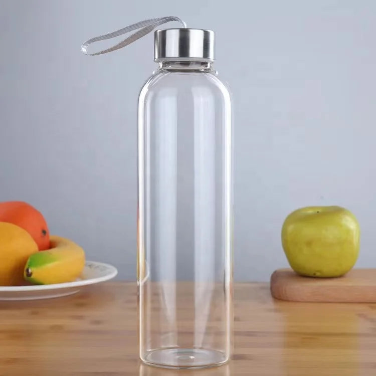 Wholesale 500ml Portable Reusable Clear Glass Water Bottle With Stainless Steel Lid