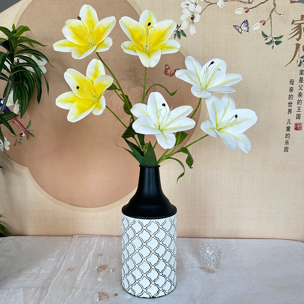 QYY TAOTAO Sun 3 Head Lily  Long Stem Artificial Stargazer Lily with 3 Tiger Lily Heads for Wedding Party Decor