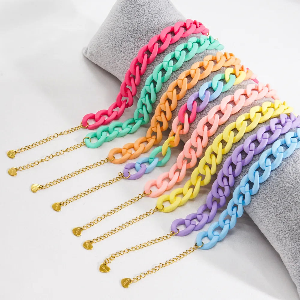 Rainbow Colorful Resin Chunky Link Bracelet Exaggerated Thick Acrylic Adjustable Paperclip Oval Square Chain Bracelet for Women