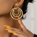 Statement 14K Gold Plated Geometric Round Dangle Earrings Exaggerated Hollow Circle Dangle Earrings for Women