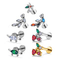 G23 ASTM F136 Titanium Cherry Dinosaur Nose Stud Earrings Colorful Zircon Inlay Labret 16G Ear Stud Tragus Body Piercing Jewelry