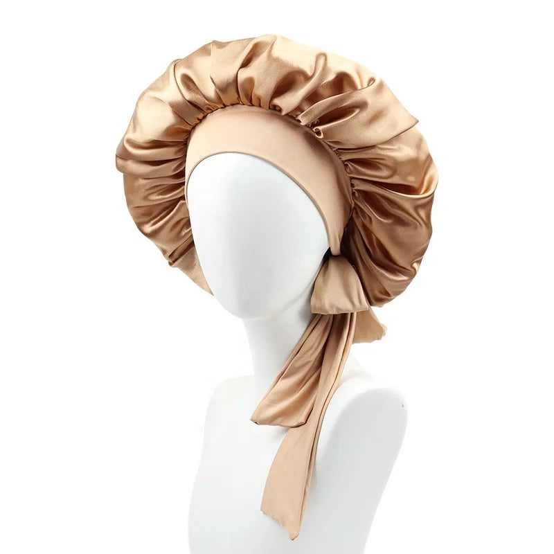 WD-A1259 Satin Sleep Shower Hair Bonnet & for with Elastic Band-Unisex Daily Use All Seasons