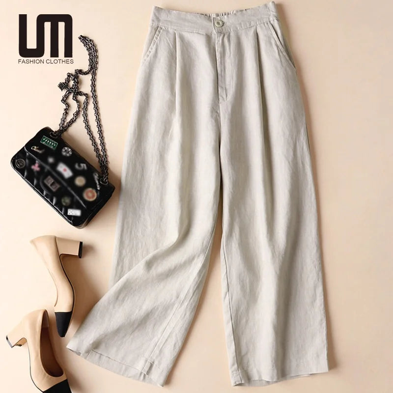 Liu Ming New Stylish 2025 Wholesale Women Casual Thin Loose Fit Pants Office Cotton Linen Trousers