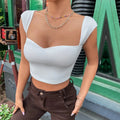 Enyami Womens Double Lined Square Neck Short Sleeve Shirts Slim Fitted Going Out Tees Y2k Clothes Tops