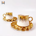 Modern Luxury Turkish Espresso Cup & Saucer Wavy Gold-Plated Porcelain Coffee Cups Saucer With Gift Package