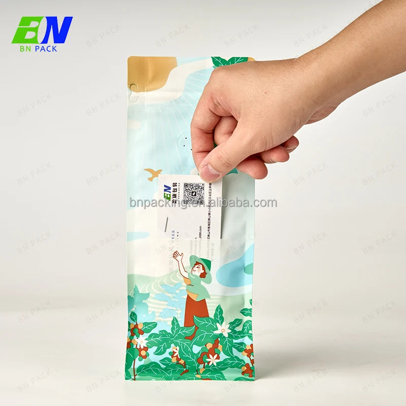 Recyclable Rough Matte Finish Translucent White Flat Box Bottom Coffee Pouch for Roasted Coffee