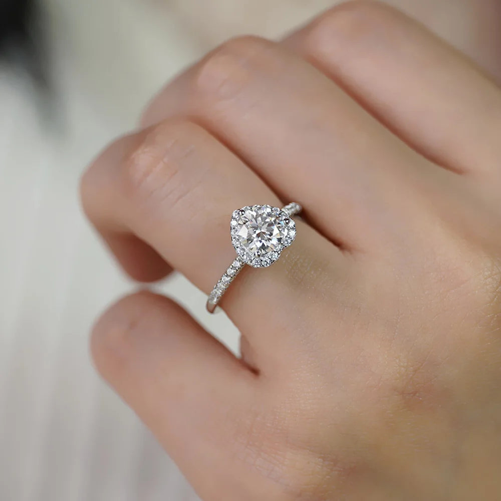 Jovovasmile 1CT Heart Cut 925 Sterling Sliver White Gold Moissanite Wedding Ring for Woman Engagement