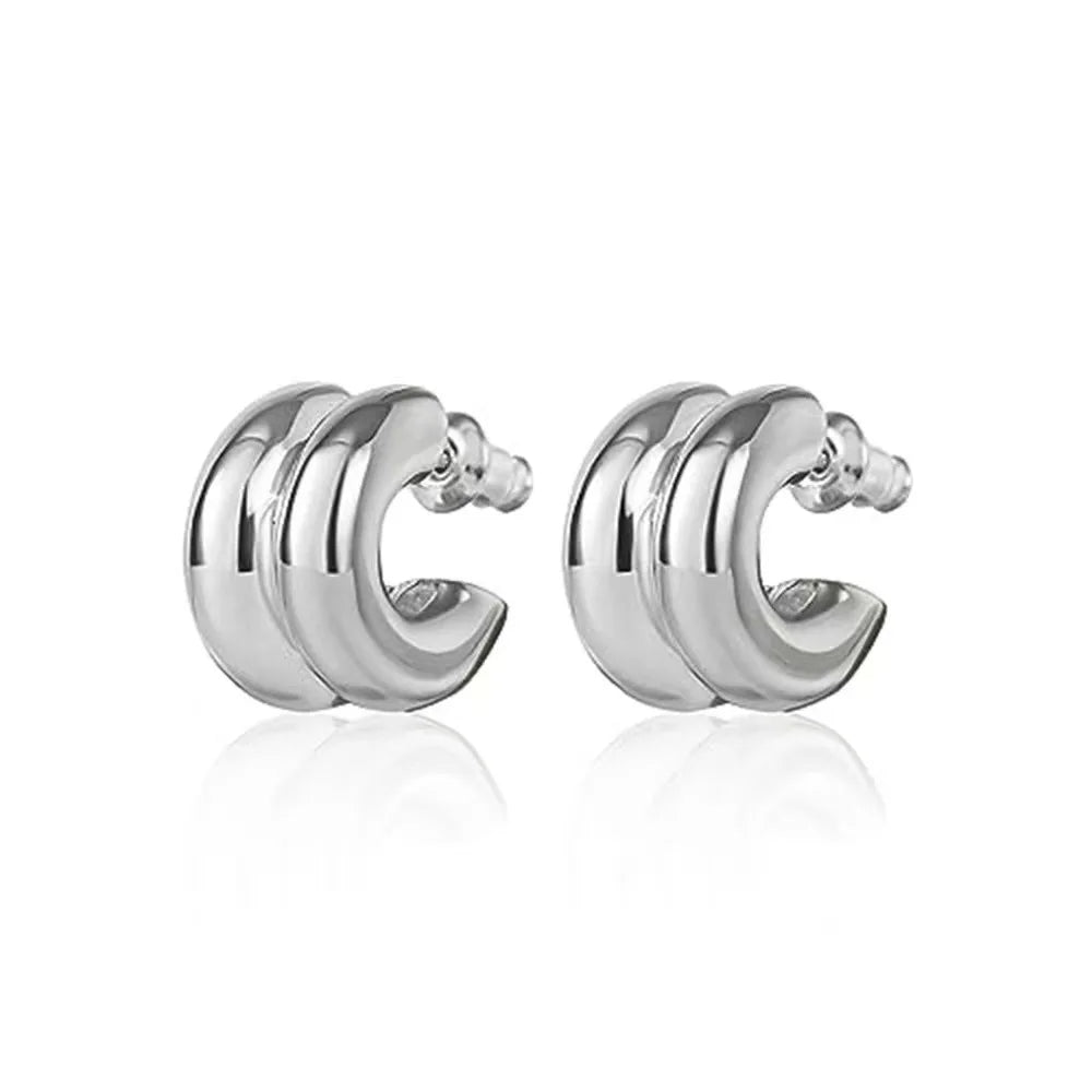 New Fashion Women Stainless Steel Double C-shaped Stud Earring 2024