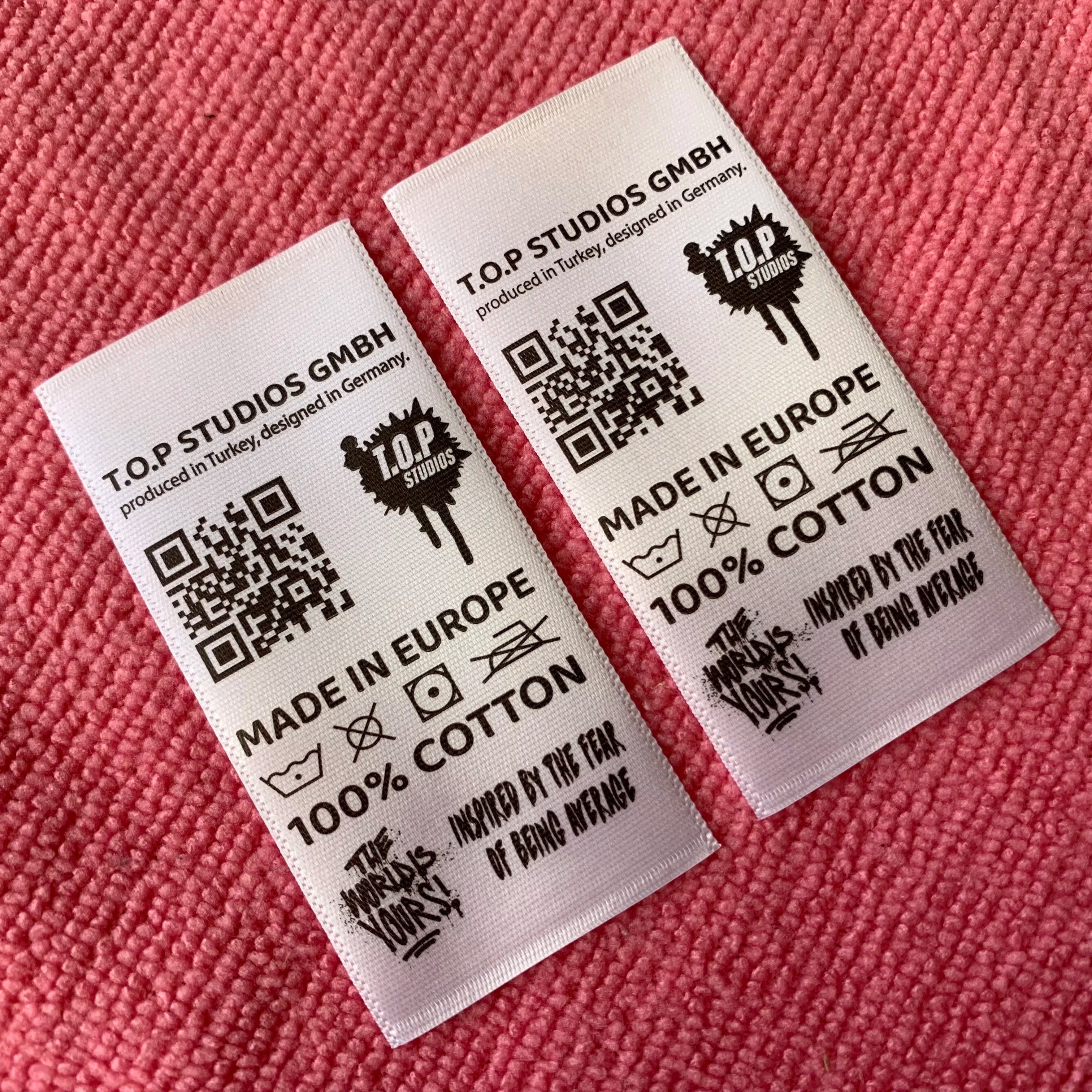 Straight Cut Printing QR Code Washing Care Satin Labelinside Clothing Neck Label for Streetwear