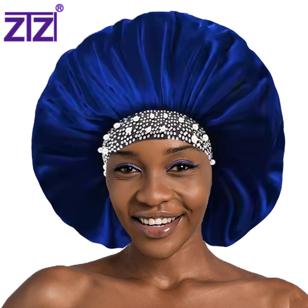 ZTZI Wholesale Luxury Women Bonnets and Satin Hair Bonnet Wraps Custom Pearl & Stone Velvet Bonnet XL Designer Caps