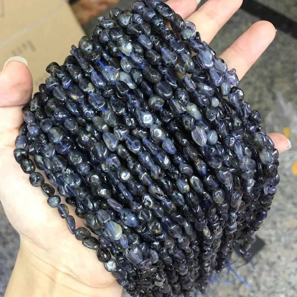 6-8mm Iolite Gravel Pebble Beads Healing Natural Larvikite Black  Labradorite Irregular Shape Beads for Jewelry Making