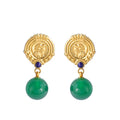 Handmade 18k Gold Plated | Drop &amp; Dangle Green Onyx Gemstones Earring | Double Stone Round Shape Jewelry | Mode Joyas