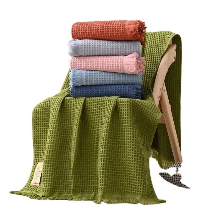 100% Cotton Waffle Large Bath Towel Blanket Wrap Shawl Blanket