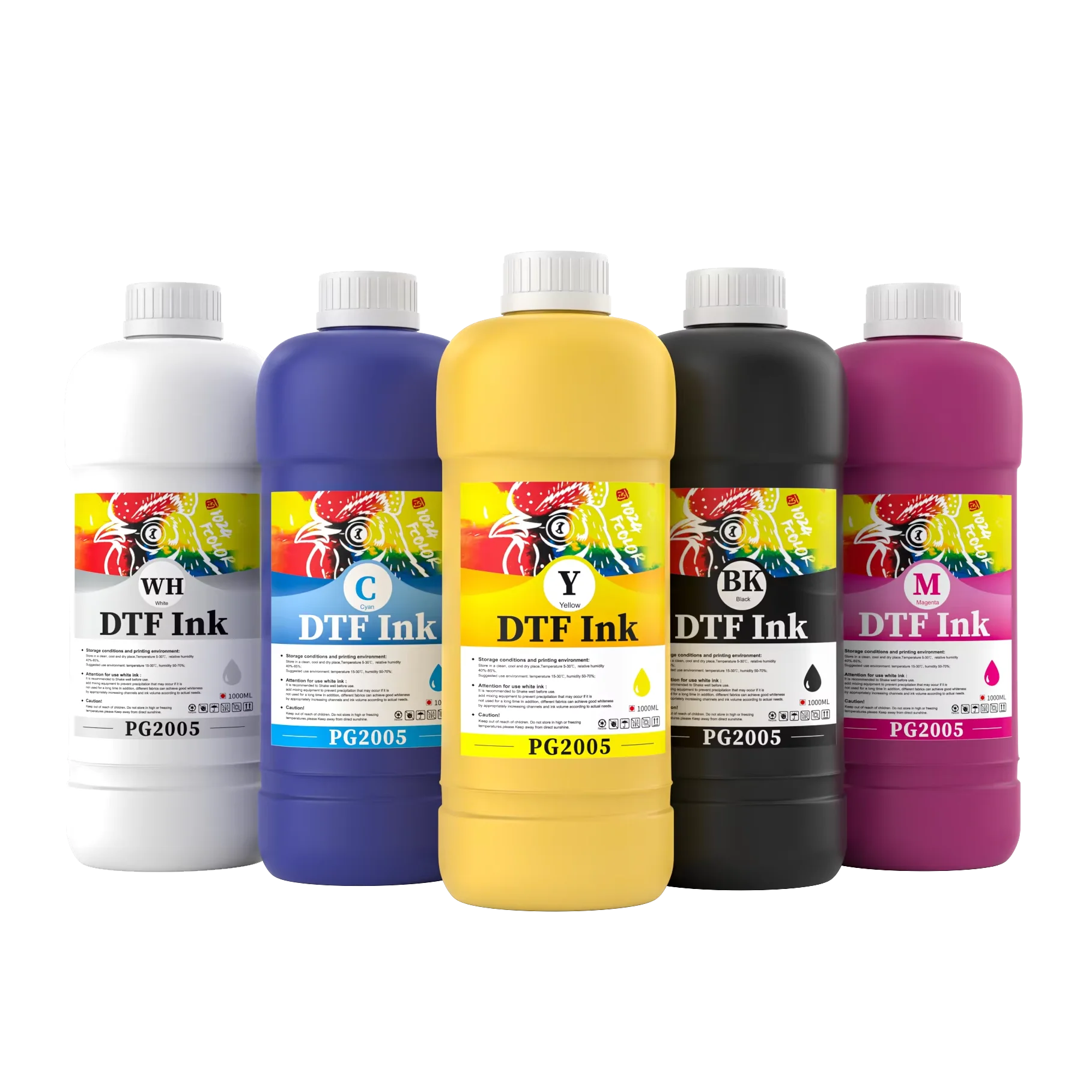 FCOLOR 1000ml DTF Ink for Epson L1800 L8050 Printer Hot Sale Premium CMYK White Digital Printing Ink Bottle Package
