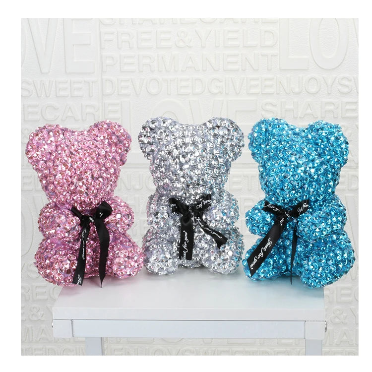 AYOYO 40cm Bling Pearl Bear Valentin Gift Box Valentine Rose Bear Foam Teddy Bear Flower Gift for Girlfriend MegaBDM