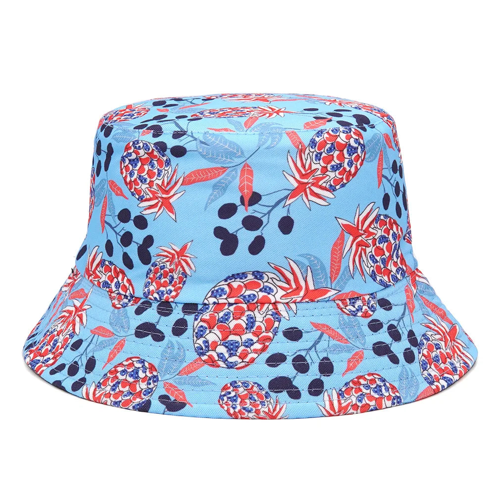 2023 Fashion New Summer Hawaiian Reversible Printed Wide Brim Bucket Hat