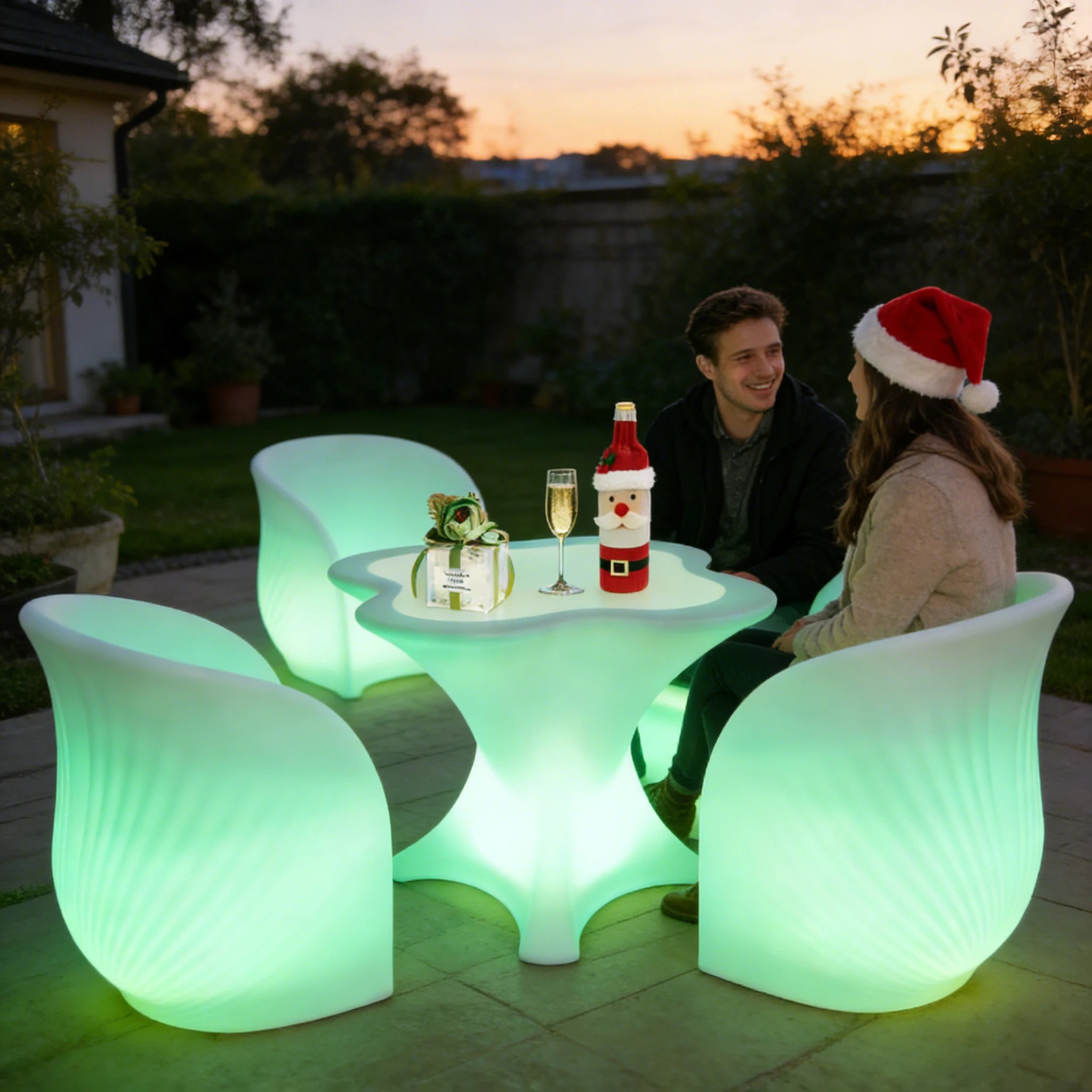 Outdoor Garden Bar Furniture Set LED Chair Bar Stool Sofa Table CE Certified Mall Hotel Villa Supermarket Modern Durable Plastic