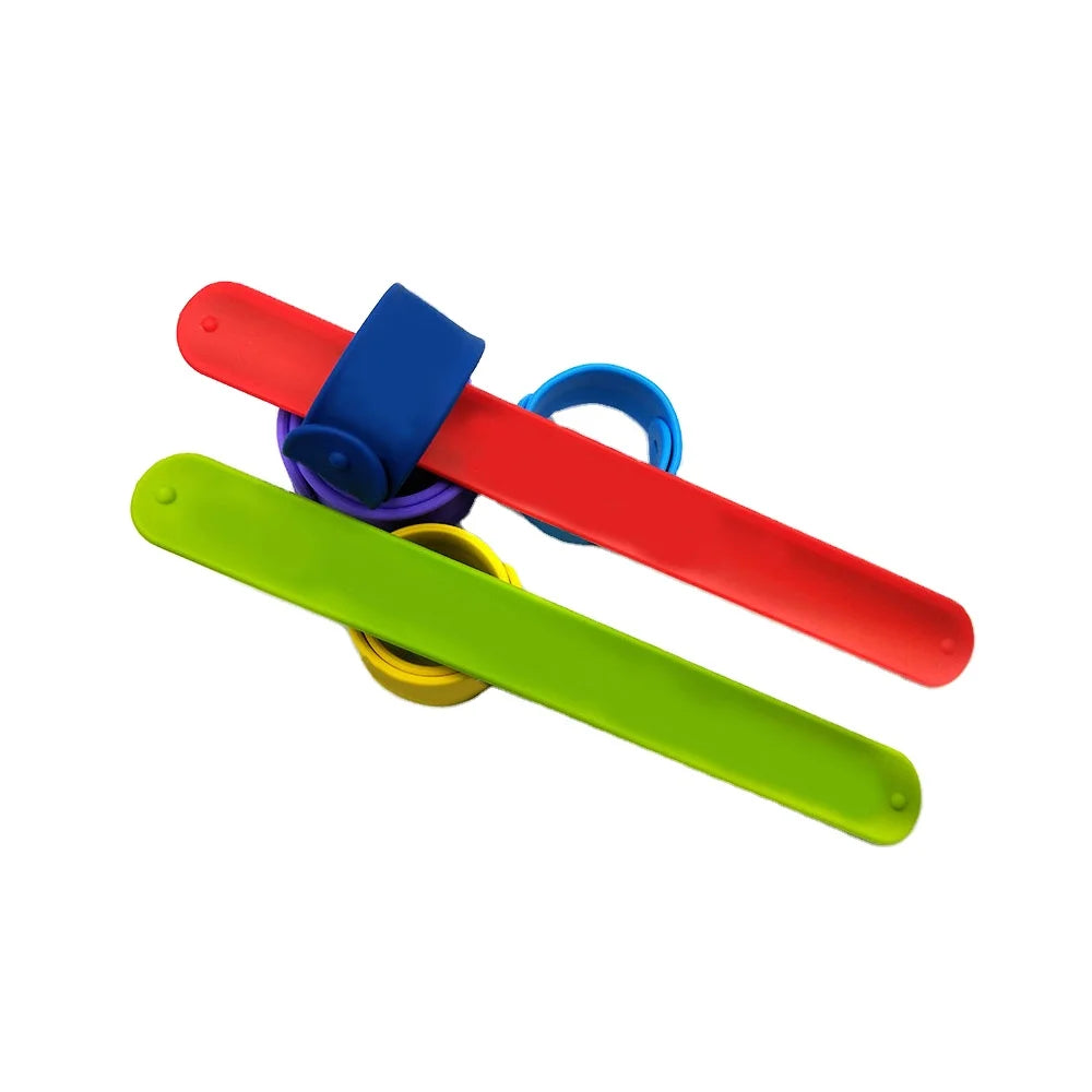 Custom Kids' Festival Silicone Waterproof Reflective Cartoon Design Snap Slap Bracelet Colorful Favors or Accessories