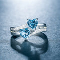 Bague White Gold Jewelry Double Heart Blue Crystal Engagement Rings Jewelry Women Wedding Rings