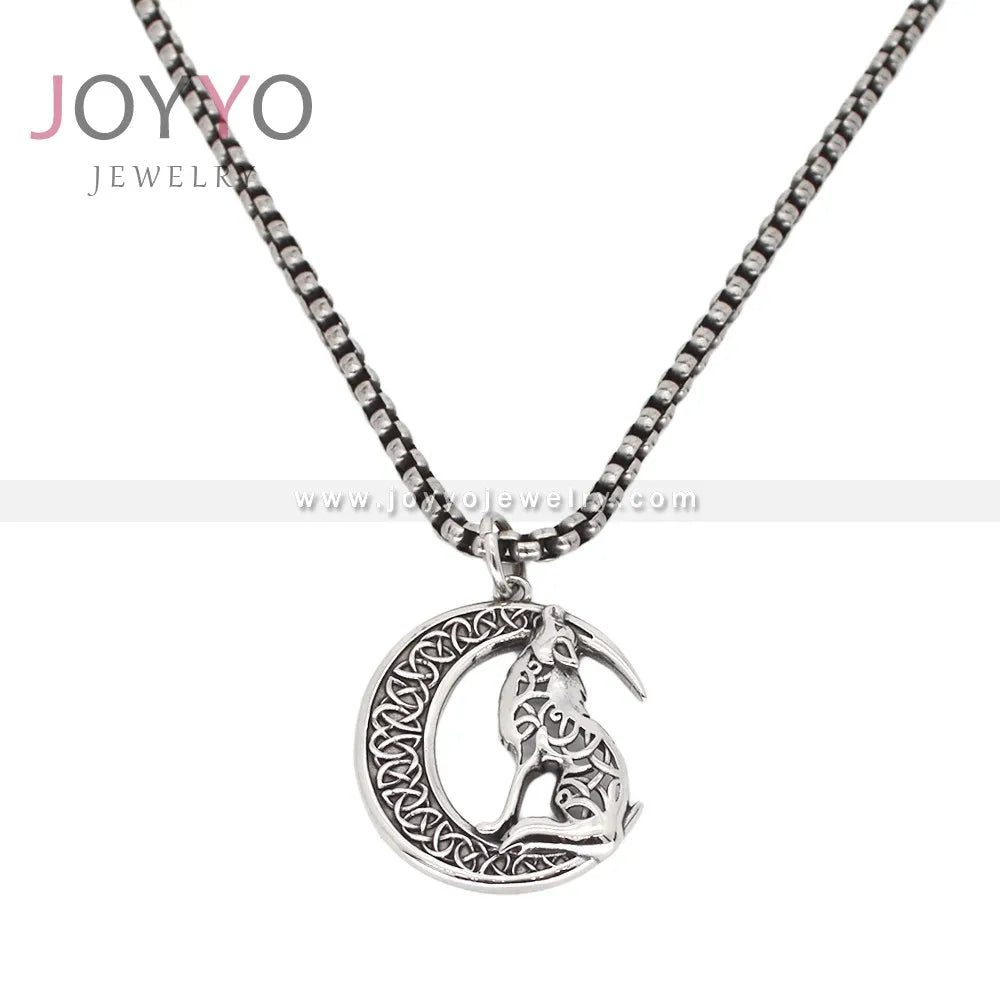 Viking Norse Animal Amulet Jewelry Crescent Moon Celtic Wolf Pendant Necklace