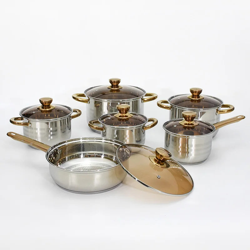 New Design Kitchen Home Use Pots and Pans 12Pcs Stainless Steel Induction Cookware Set