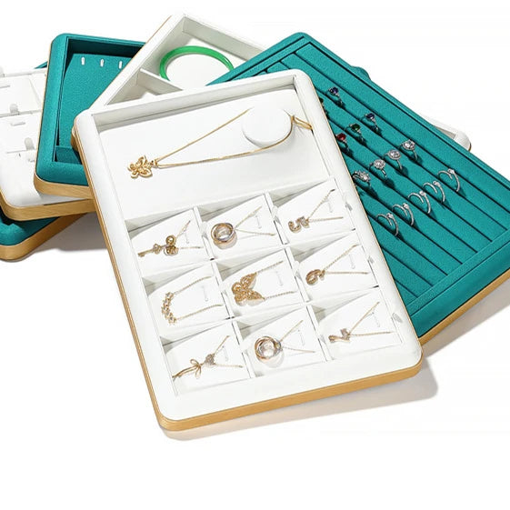 New Design PU Leather Jewelry Display Tray Metal Bracelet Necklace Ring Earrings Storage Display Tray for Fashion Jewelry Set