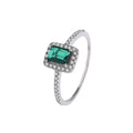 Hot Selling Ladies' Luxury S925 Pure Silver Square Diamond Engagement Ring Trendy Green Zircon Jewelry