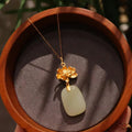 Fashion Hetian Jade Necklace Adjustable Dainty Gold Plated Natural Stone Jade Lotus Pendant Necklaces for Women