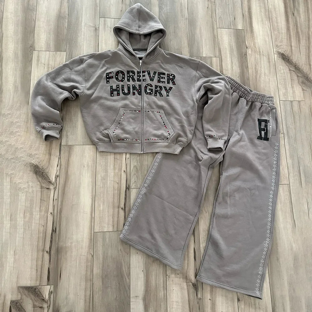 DCY 2024 Trendy Printing Distressed Tracksuit MenTracksuits for Men ZipHeavy Cotton Tracksuit