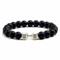 Factory Sale 8mm Crystal Lava Stone Beaded Sport Bangle Gym Dumbbell Yoga Fitness Bracelet for Men and Women for Anniversary
