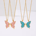 Europe America Oil Dripping Butterfly Necklace Double Color Stainless Steel Friendship Pendant Necklace with Gold Plating