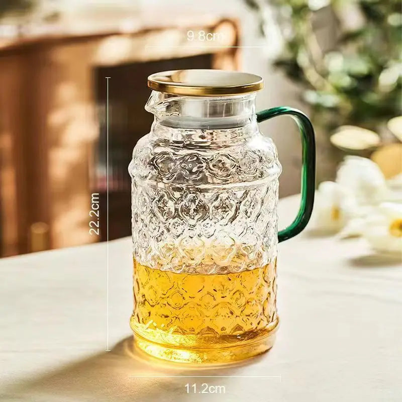 Heat Resistant Glass Pitcher with Stainless Steel LidWater Carafe with Handle Beverage Pitcher for Homemade Juice and Iced Tea