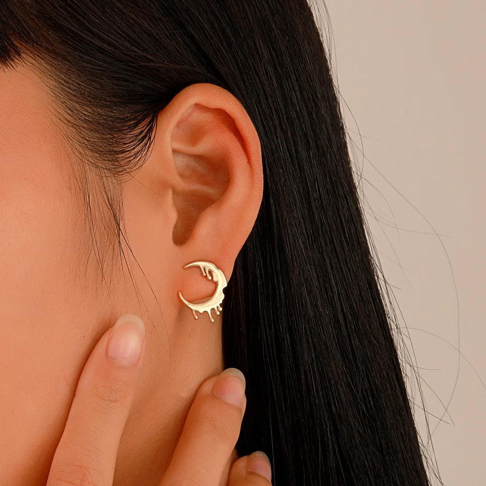 Wholesale Small Moon Stud Earrings Metal Creative Moon Earrings for Women Teens Girls