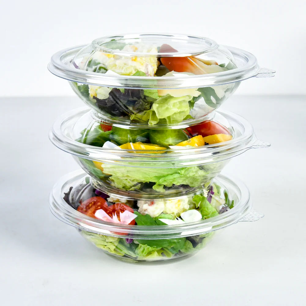 Recyclable Round Salald to Go Box PET 8oz Leak-proof Takeaway Food Packaging Container Plastic Clear Salad Bowls with Lid