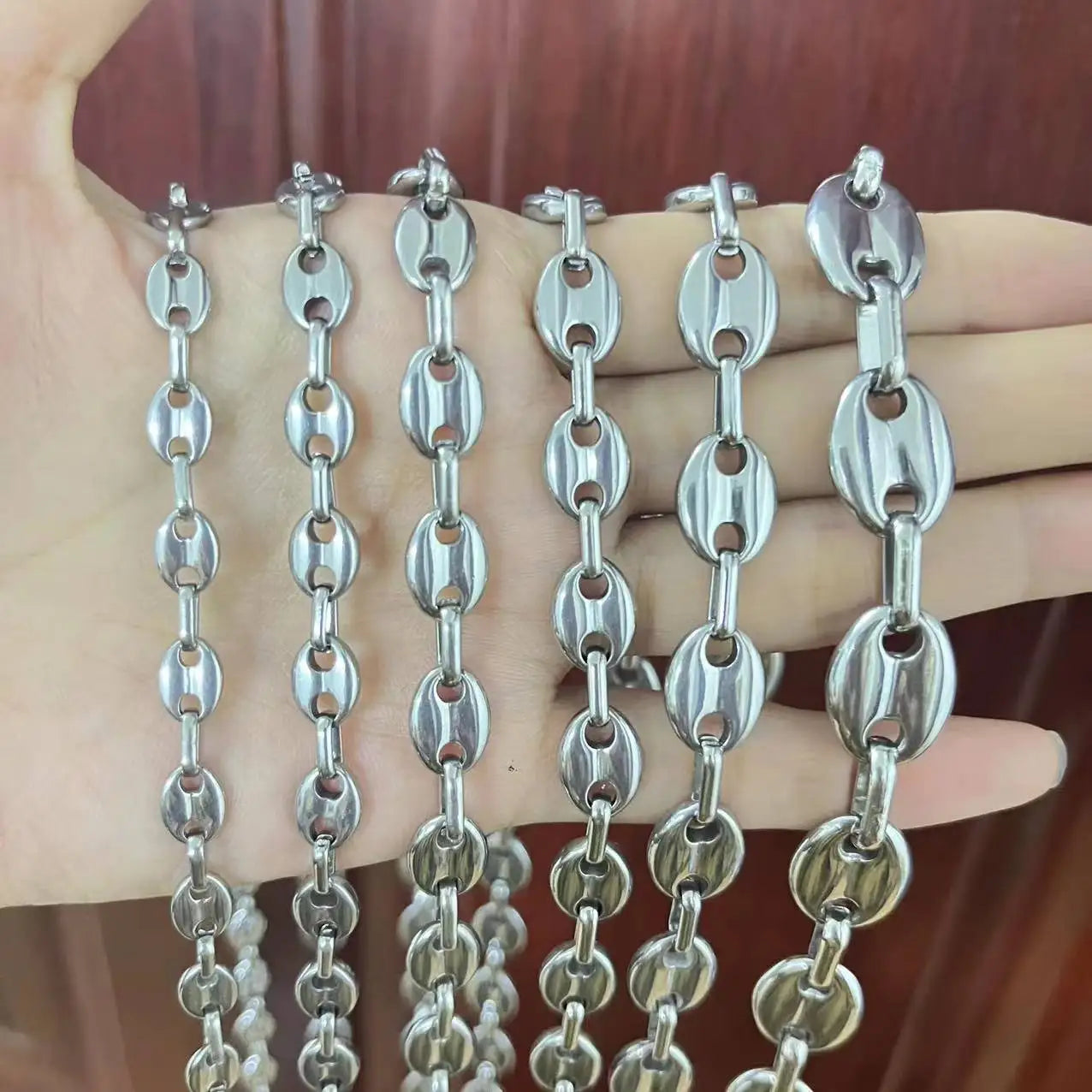 Coffee Bean Chains Necklaces Stainless Steel Bracelets Never Fade Jewelry Sets for Men Women Hiphop 6-7-8-9-10-11-13MM Wholesale