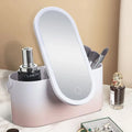 Nordic Designer Portable 360 Rotate USB Multi-Function Desktop Beauty Travel Makeup Bag with LED Waterproof Oval Cosmetic Mirror