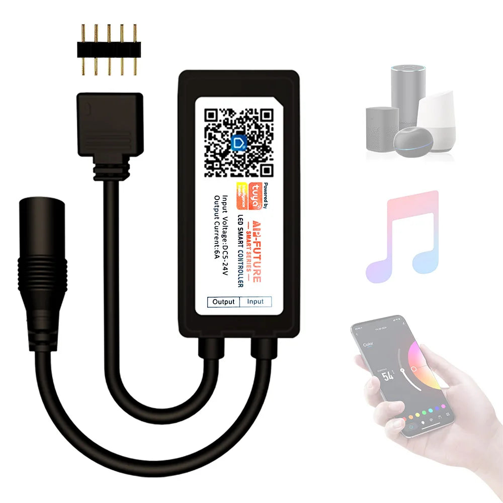 Mini RGB LED Smart Controller with Tuya Smart Life App & Alexa/Google Voice Assistant DC5-24V 288W Max Load 3-Year Warranty