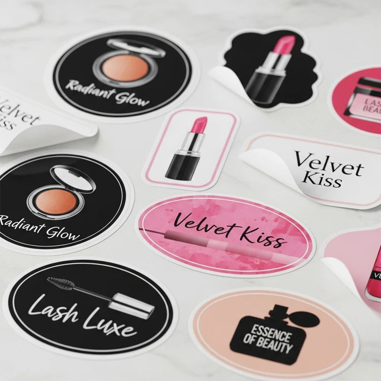 XJY Vinyl Cosmetics Adhesive Branding Advertising Stickers Print Die Cut Waterproof Vinyls Stickers Custom Sticker Vinyl Label